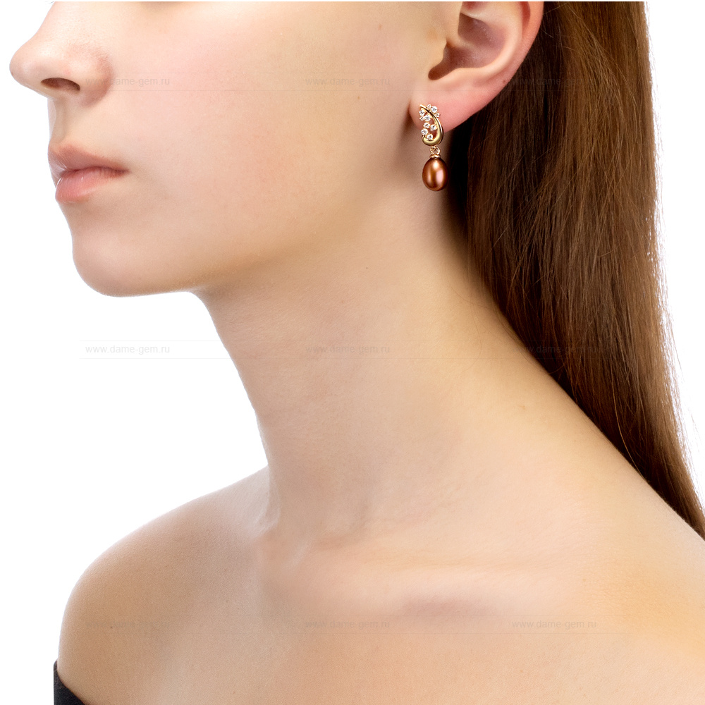 Серьги из серебра с шоколадными жемчужинами "капля" 8,5-9 мм. Артикул 12541