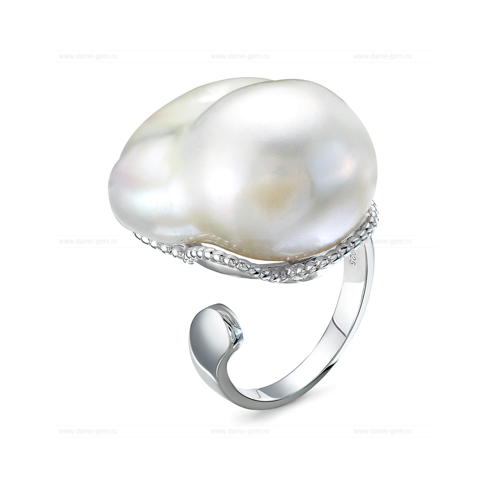 Кольцо из серебра 925 пробы с белой барочной жемчужиной 20-28 мм. Артикул 12445 Кольцо из серебра 925 пробы с белой барочной жемчужиной 20-28 мм. Артикул 12445