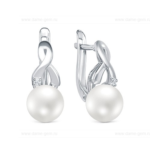 Серьги из белого золота с белыми жемчужинами 7,5-8 мм. Артикул 11978
