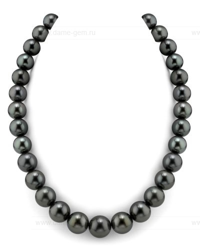 Ожерелье из черного круглого морского Таитянского жемчуга 8,1-10,8 мм. Качество жемчуга среднее АА. Артикул 10157