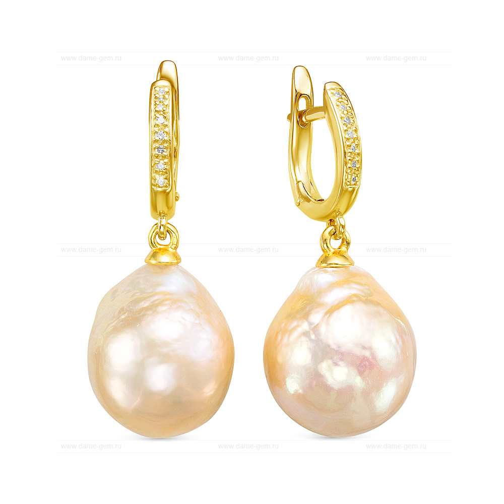 Серьги из серебра с розовыми жемчужинами "барокко" 14-16 мм. Артикул 12456