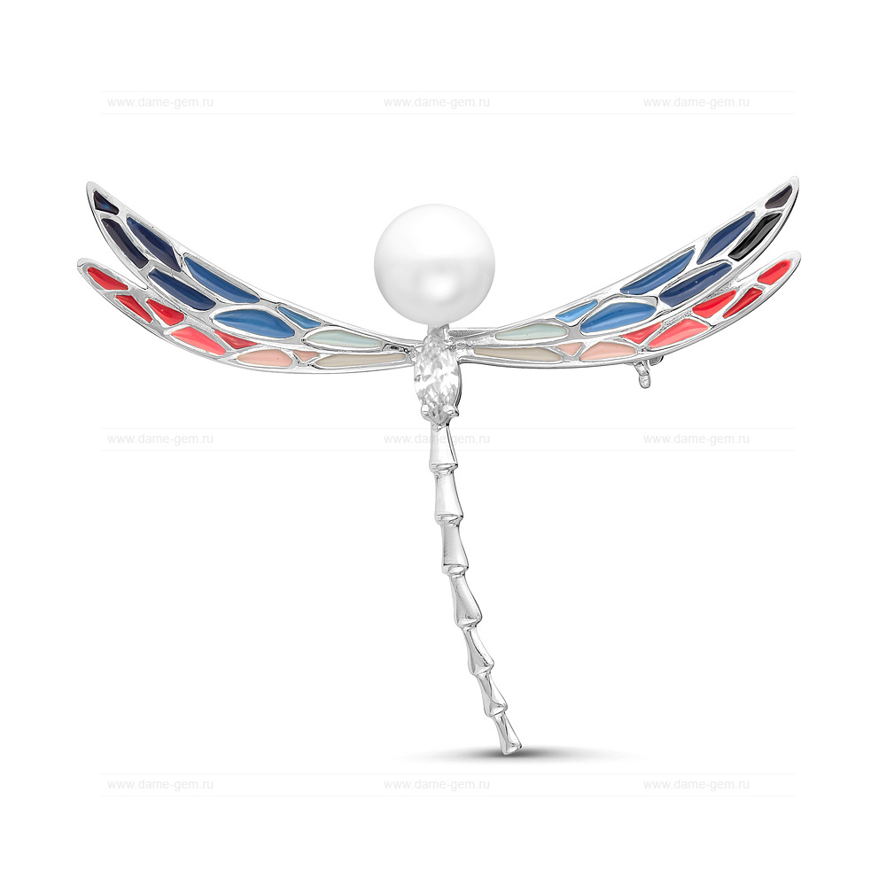 Брошь из серебра с белой речной жемчужиной 7,5-8 мм. Артикул 11325
