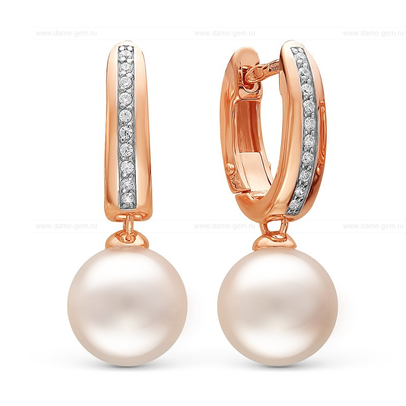 Серьги из серебра с белыми жемчужинами 8,5-9 мм. Артикул 10224