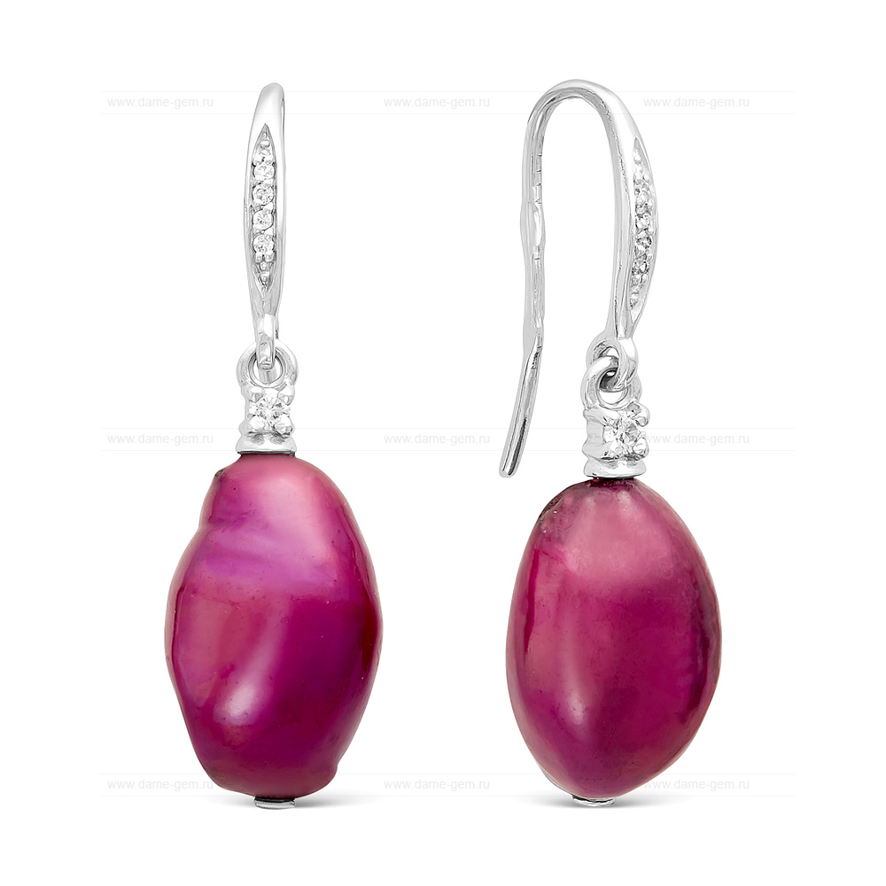 Серьги из серебра с красными жемчужинами 11-12 мм. Артикул 11565