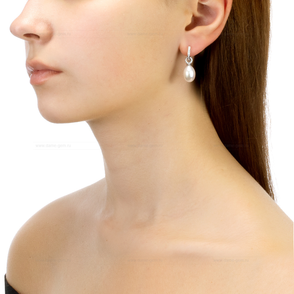 Серьги из серебра с белыми жемчужинами 9-10 мм. Артикул 11938 Серьги из серебра с белыми жемчужинами 9-10 мм. Артикул 11938