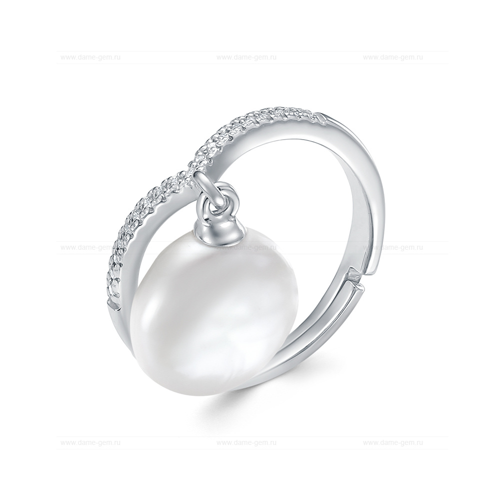 Кольцо из серебра 925 пробы с белой барочной жемчужиной 13-14 мм. Артикул 11397
