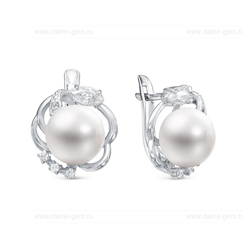Серьги из серебра с белыми жемчужинами 8-8,5 мм. Артикул 10421 Серьги из серебра с белыми жемчужинами 8-8,5 мм. Артикул 10421