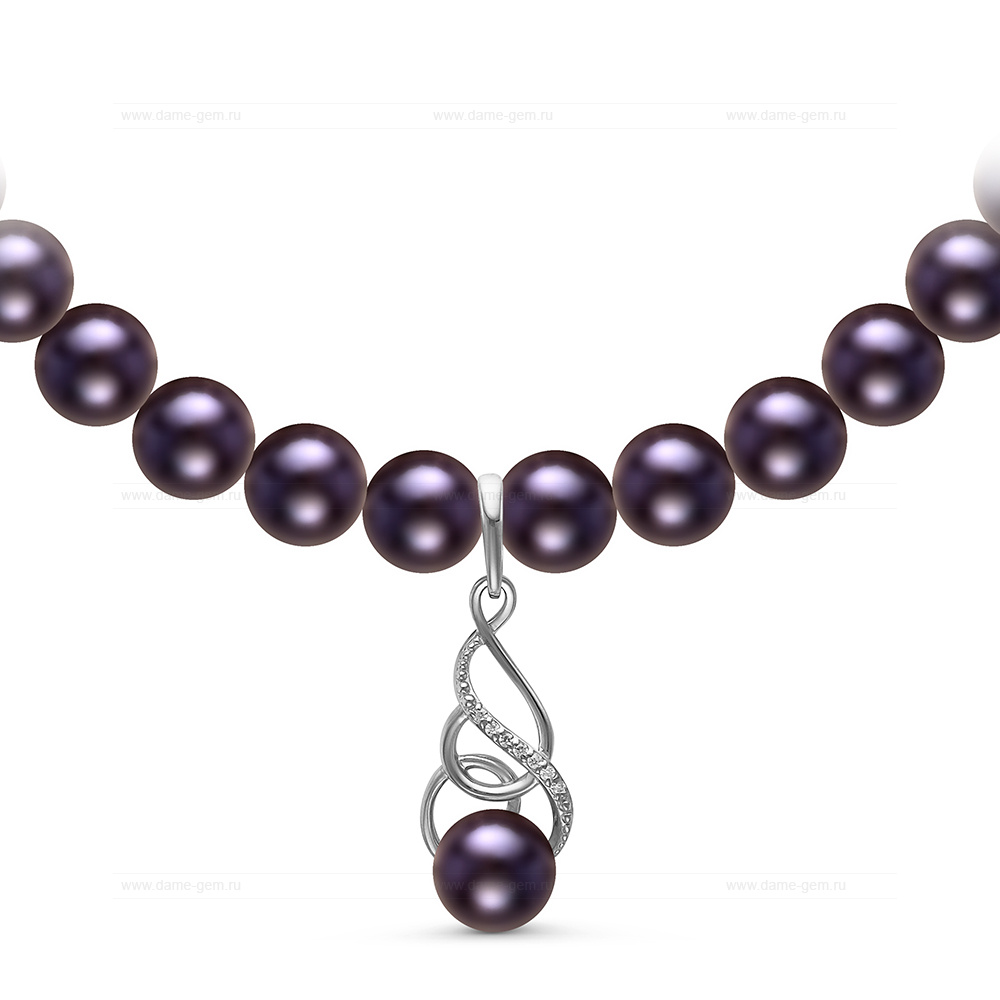 Ожерелье из черного речного жемчуга 7,5-8 мм с кулоном из серебра. Качество жемчуга наивысшее ААА. Артикул 10962