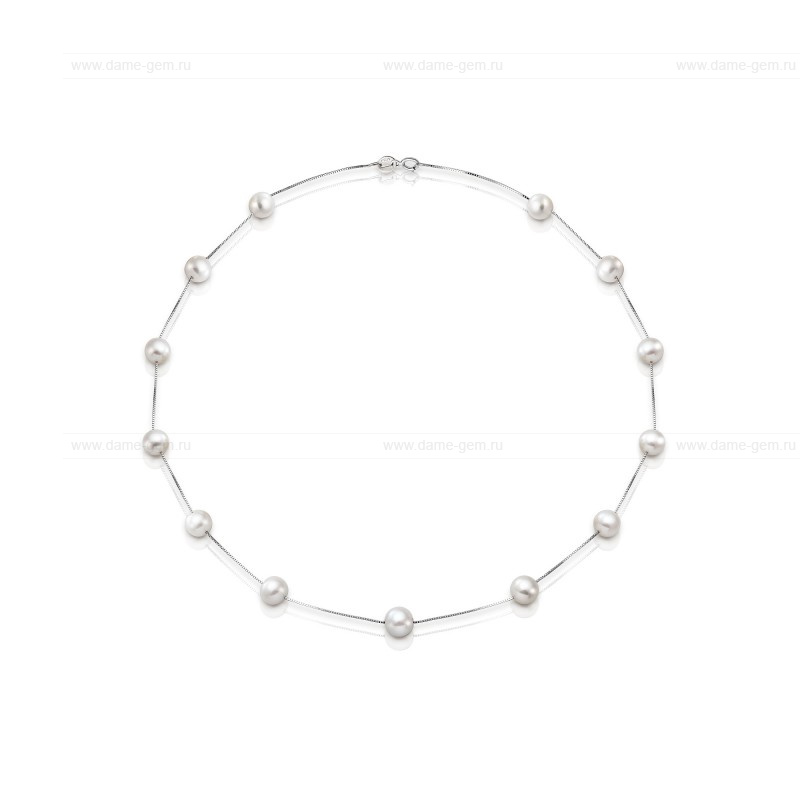 Цепочка из серебра 925 пробы с белыми речными жемчужинами 7-7,5 мм. Артикул 8589 Цепочка из серебра 925 пробы с белыми речными жемчужинами 7-7,5 мм. Артикул 8589