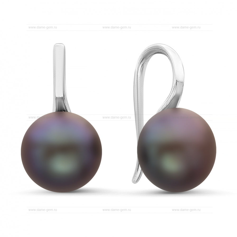 Серьги из серебра с черными жемчужинами 8,5-9 мм. Артикул 11338 Серьги из серебра с черными жемчужинами 8,5-9 мм. Артикул 11338