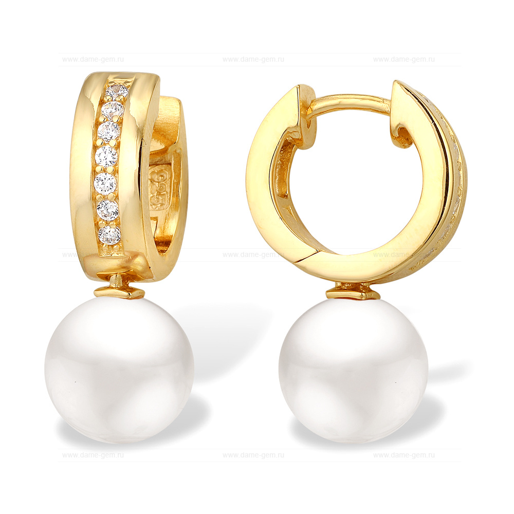 Серьги из серебра с белыми жемчужинами 9,5-10 мм. Артикул 11441