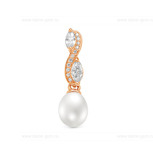 Кулон из желтого золота с белой речной жемчужиной 7,5-8 мм. Артикул 12867