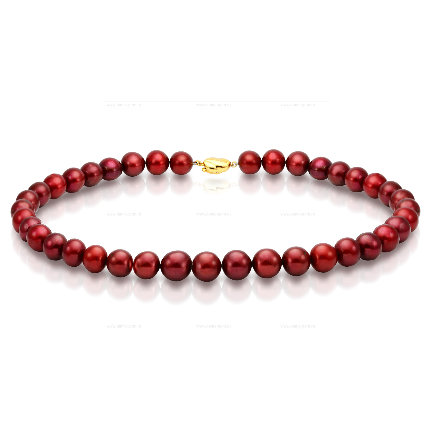 Ожерелье из красного круглого речного жемчуга 8,5-9 мм. Качество жемчуга наивысшее ААА. Артикул 11157
