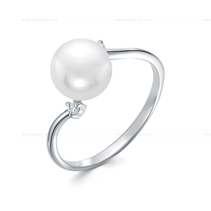 Кольцо из серебра 925 пробы с белой жемчужиной 8-8,5 мм. Артикул 9260