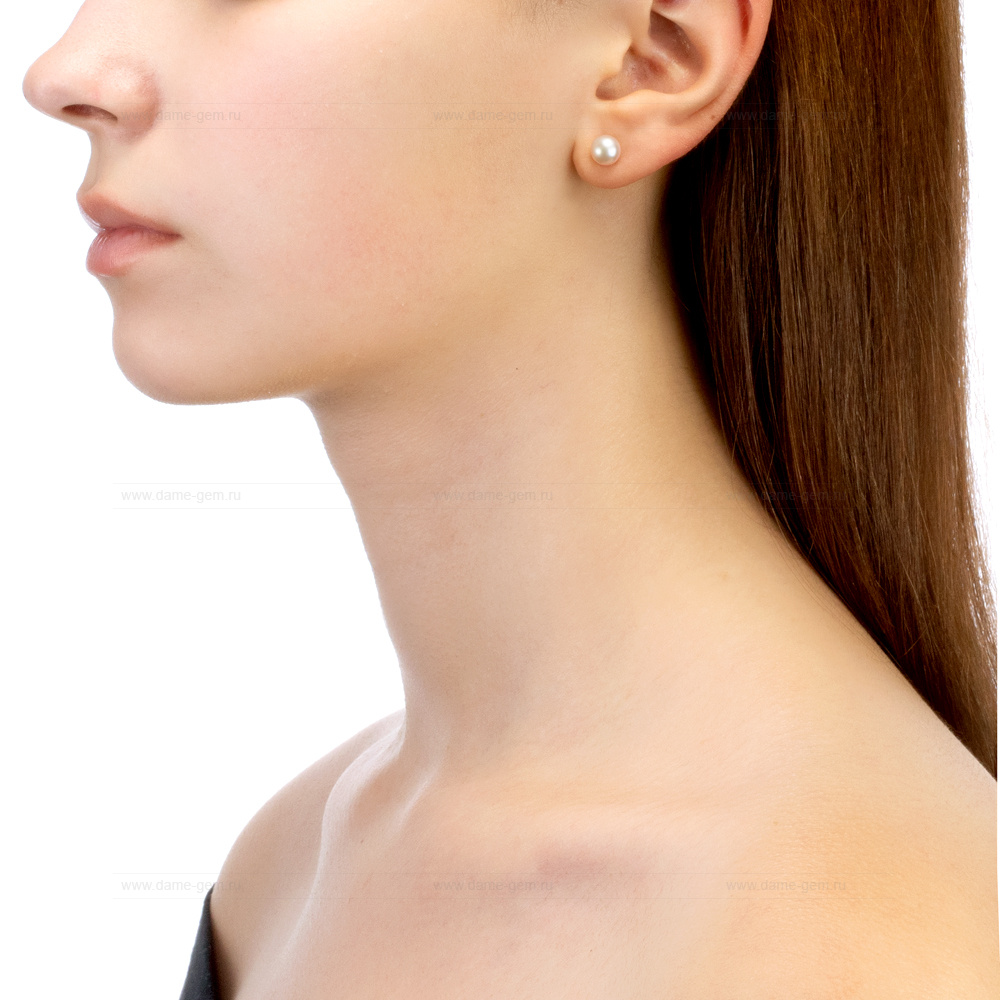 Пусеты из серебра с белыми жемчужинами 7-7,5 мм. Артикул 11415 Пусеты из серебра с белыми жемчужинами 7-7,5 мм. Артикул 11415