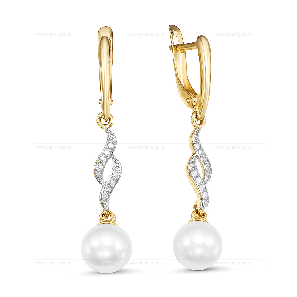 Серьги из золота с белыми жемчужинами Акойя 7,5-8 мм. Артикул 12191