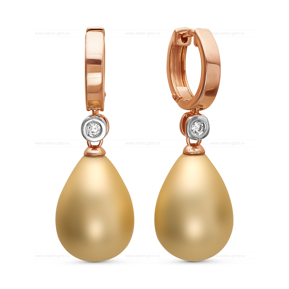 Серьги из серебра с золотистыми жемчужинами "Майорика" 16-20 мм. Артикул 11280