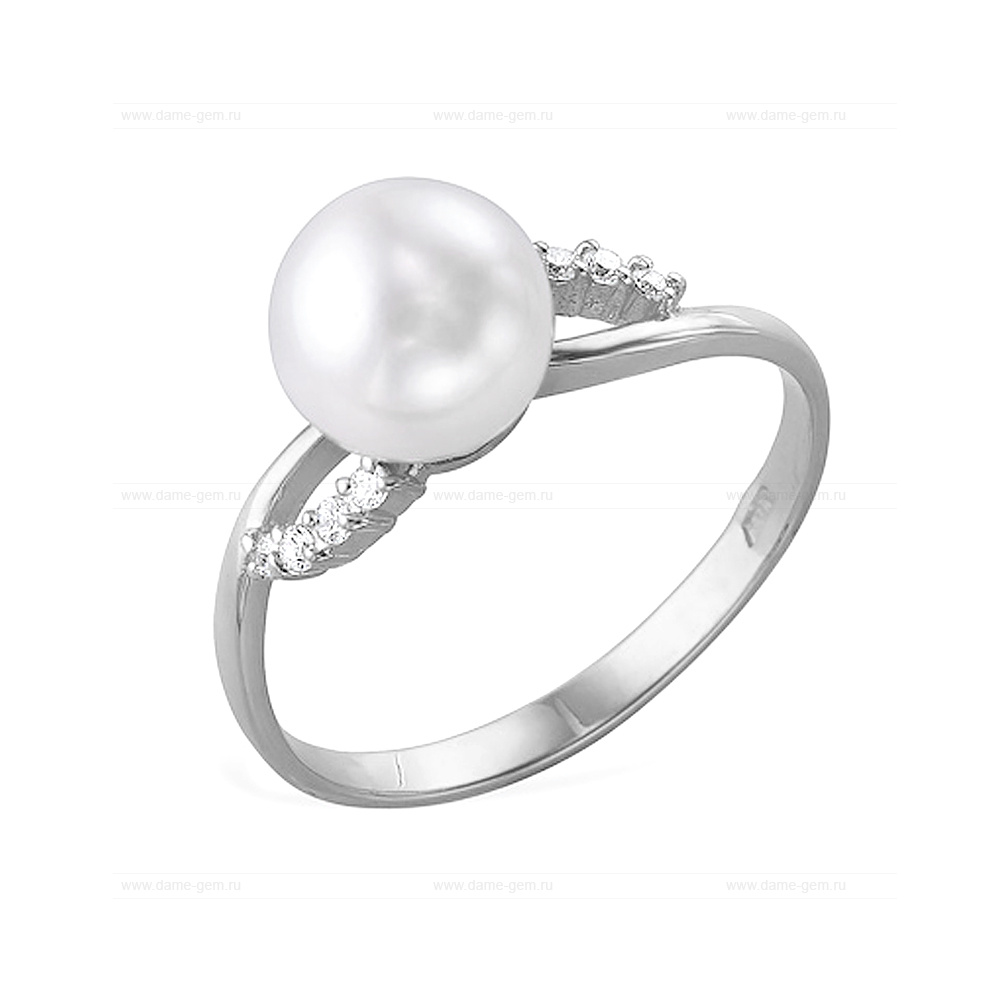 Кольцо из белого золота с белой жемчужиной. Артикул 11994