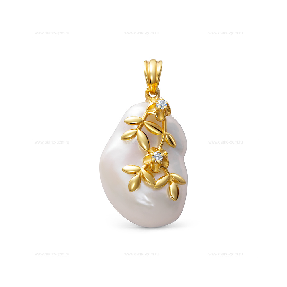 Кулон из серебра с белым жемчугом "Барокко" 16-23 мм. Артикул 10750