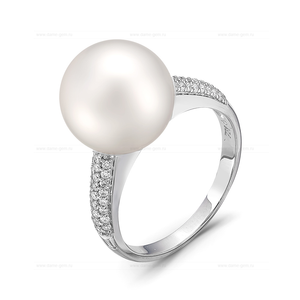 Кольцо из серебра 925 пробы с белой японской жемчужиной 13-14 мм. Артикул 11533