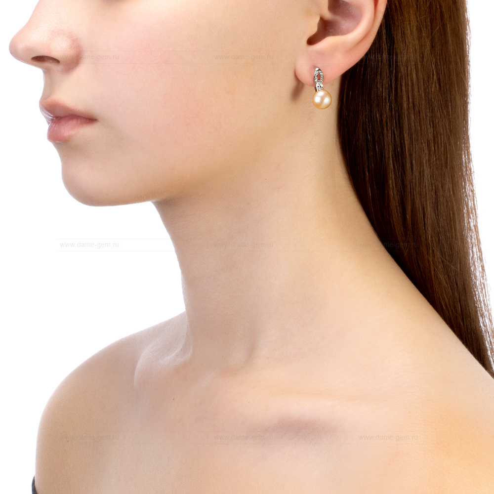 Серьги из серебра с розовыми жемчужинами 8,5-9 мм. Артикул 10437