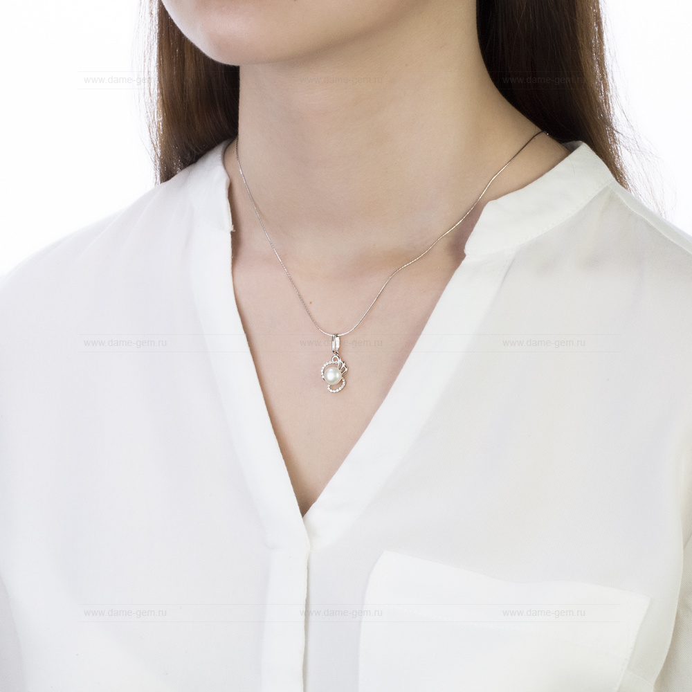 Кулон из серебра с белой речной жемчужиной 7-7,5 мм. Артикул 11571 Кулон из серебра с белой речной жемчужиной 7-7,5 мм. Артикул 11571