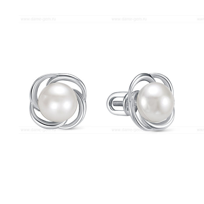 Серьги из серебра с белыми жемчужинами 8,5-9 мм. Артикул 11305