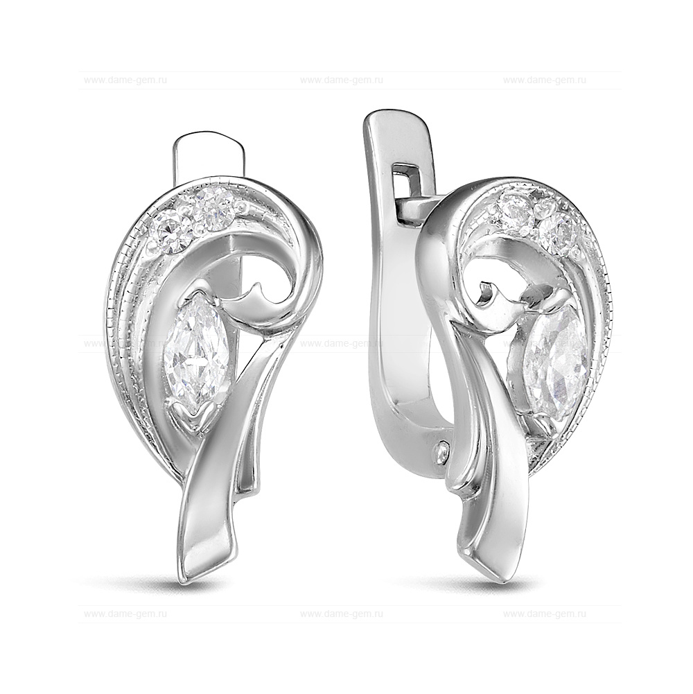 Серьги из серебра 925 пробы, украшенные фианитами. Артикул 12520