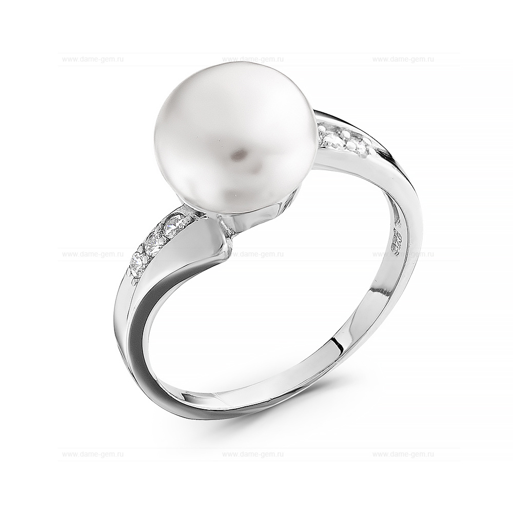 Кольцо из серебра 925 пробы с белой речной жемчужиной 9,5 мм. Артикул 9249