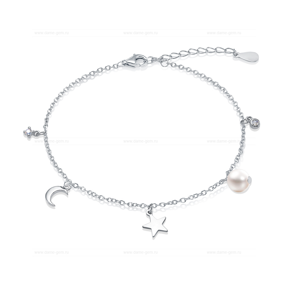 Браслет из серебра с белой речной жемчужиной 6-6,5 мм. Качество жемчуга высокое АА+. Артикул 12827