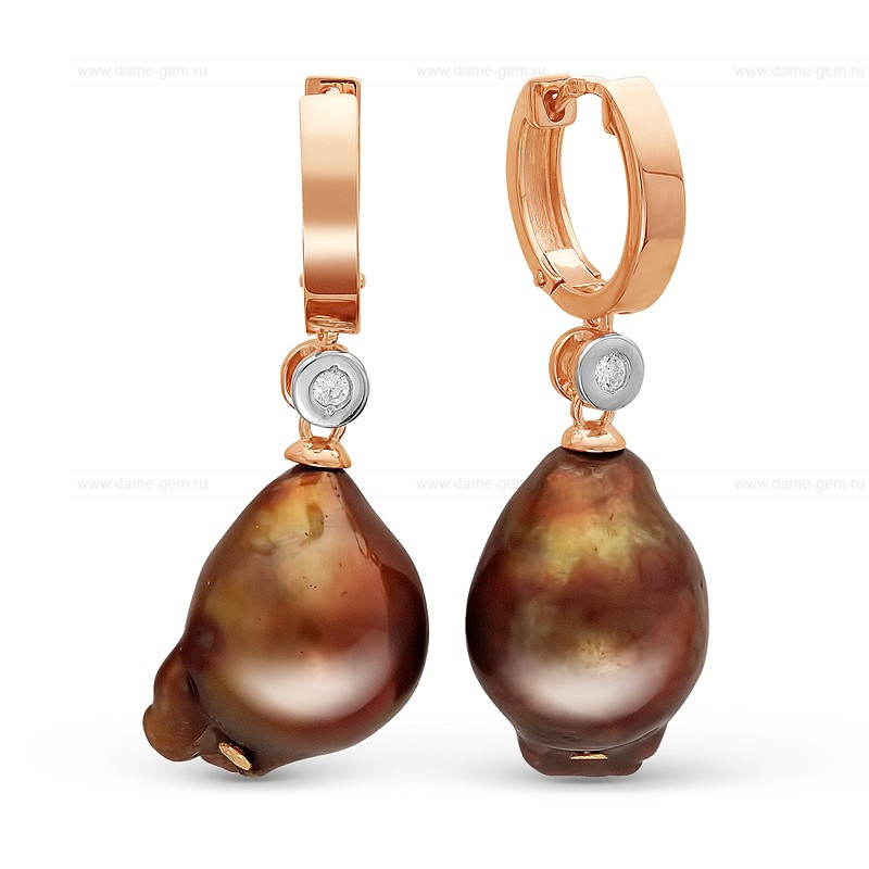 Серьги из серебра с шоколадными жемчужинами 13-16 мм. Артикул 10213