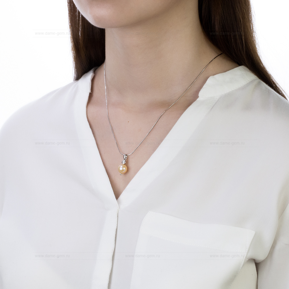 Кулон из серебра с розовой речной жемчужиной 9-10 мм. Артикул 10253