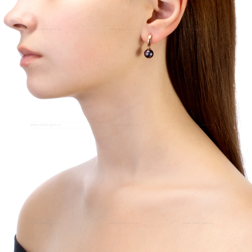 Серьги из серебра с черными жемчужинами 8,5-9 мм. Артикул 10223 Серьги из серебра с черными жемчужинами 8,5-9 мм. Артикул 10223