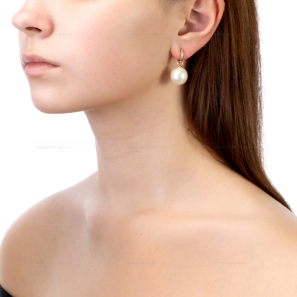 Серьги из серебра с японскими белыми жемчужинами 14-14,5 мм. Артикул 12221