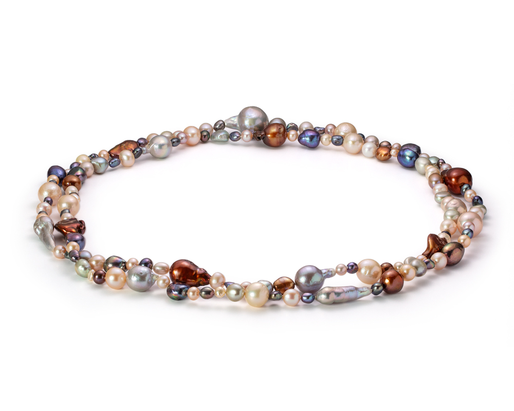 Бусы "микс" из цветного речного жемчуга 5-18 мм. Качество жемчуга высокое АА+. Артикул 12257