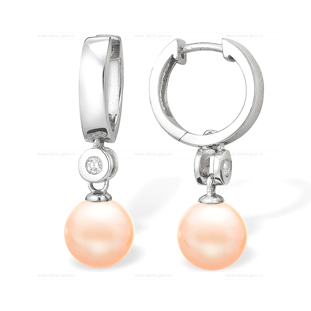Серьги из серебра с розовыми жемчужинами 7,5-8 мм. Артикул 10219