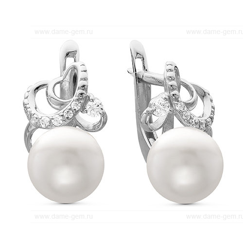 Серьги из серебра с белыми жемчужинами 7,5-8 мм. Артикул 10652