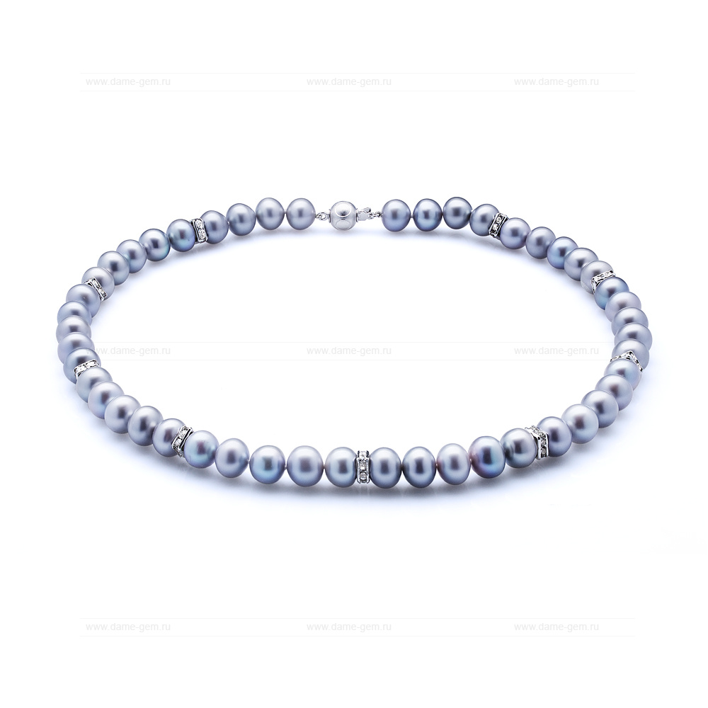Ожерелье со стразами из серого речного жемчуга 8,5-9,5 мм. Качество жемчуга наивысшее ААА. Артикул 10610 Ожерелье со стразами из серого речного жемчуга 8,5-9,5 мм. Качество жемчуга наивысшее ААА. Артикул 10610