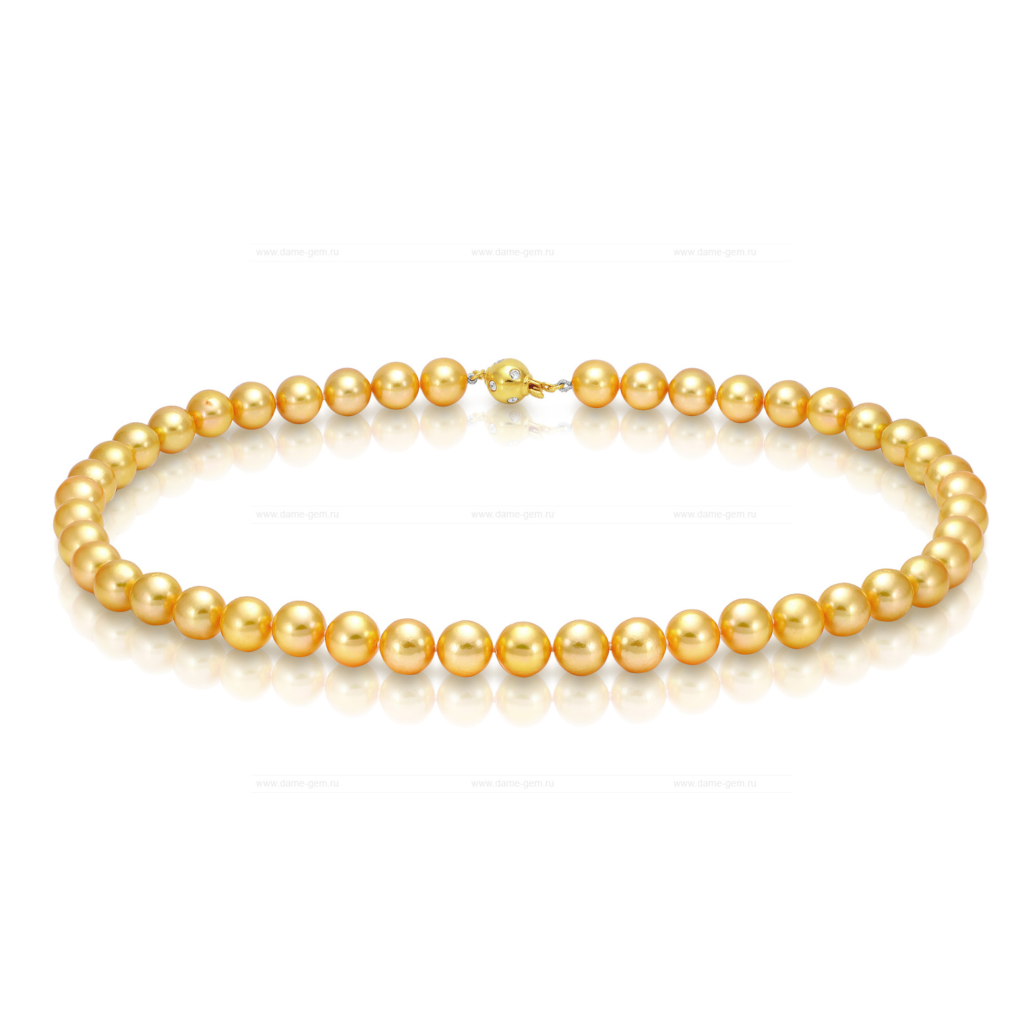 Ожерелье из золотистого морского жемчуга Акойя (Япония) 9-9,5 мм. Качество жемчуга наивысшее ААА. Артикул 10136