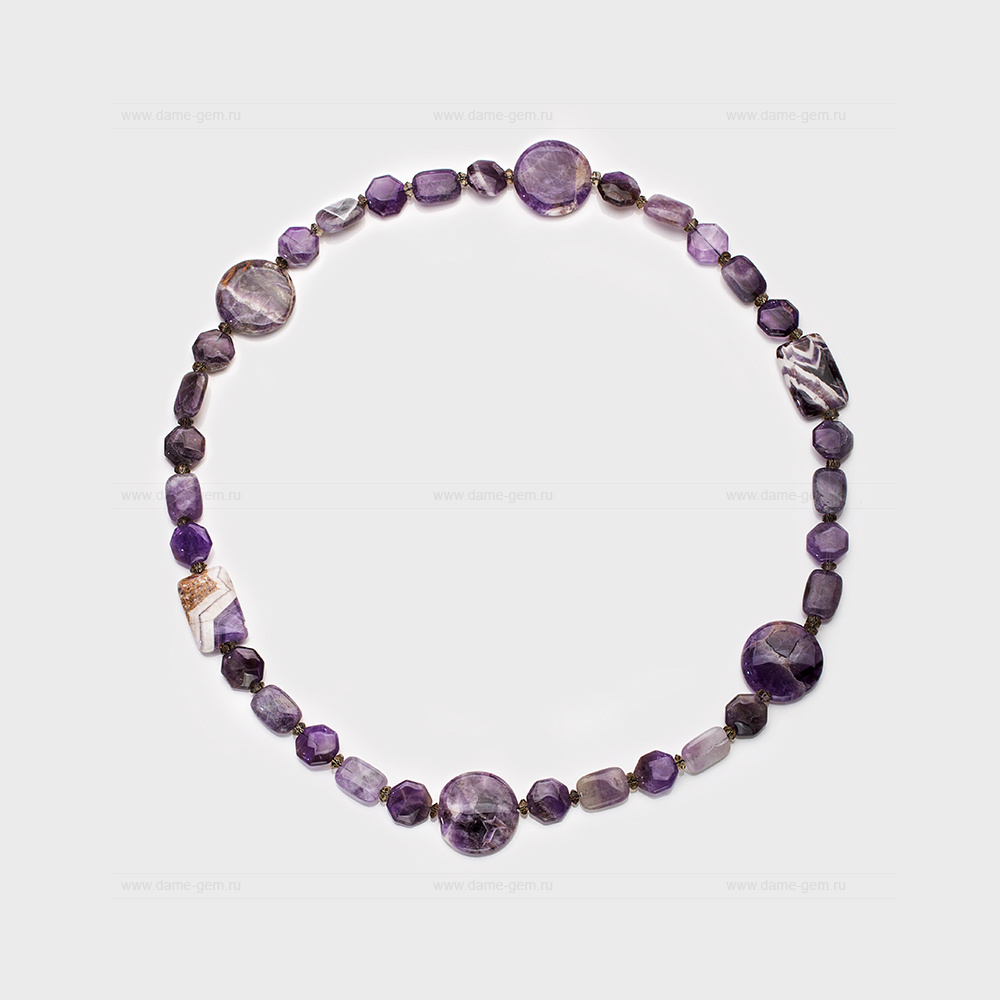 Бусы из аметистового кварца и раухтопаза. Артикул 12373