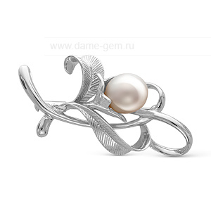 Брошь из серебра с белой Японской речной жемчужиной 14-14,5 мм. Артикул 12271 Брошь из серебра с белой Японской речной жемчужиной 14-14,5 мм. Артикул 12271