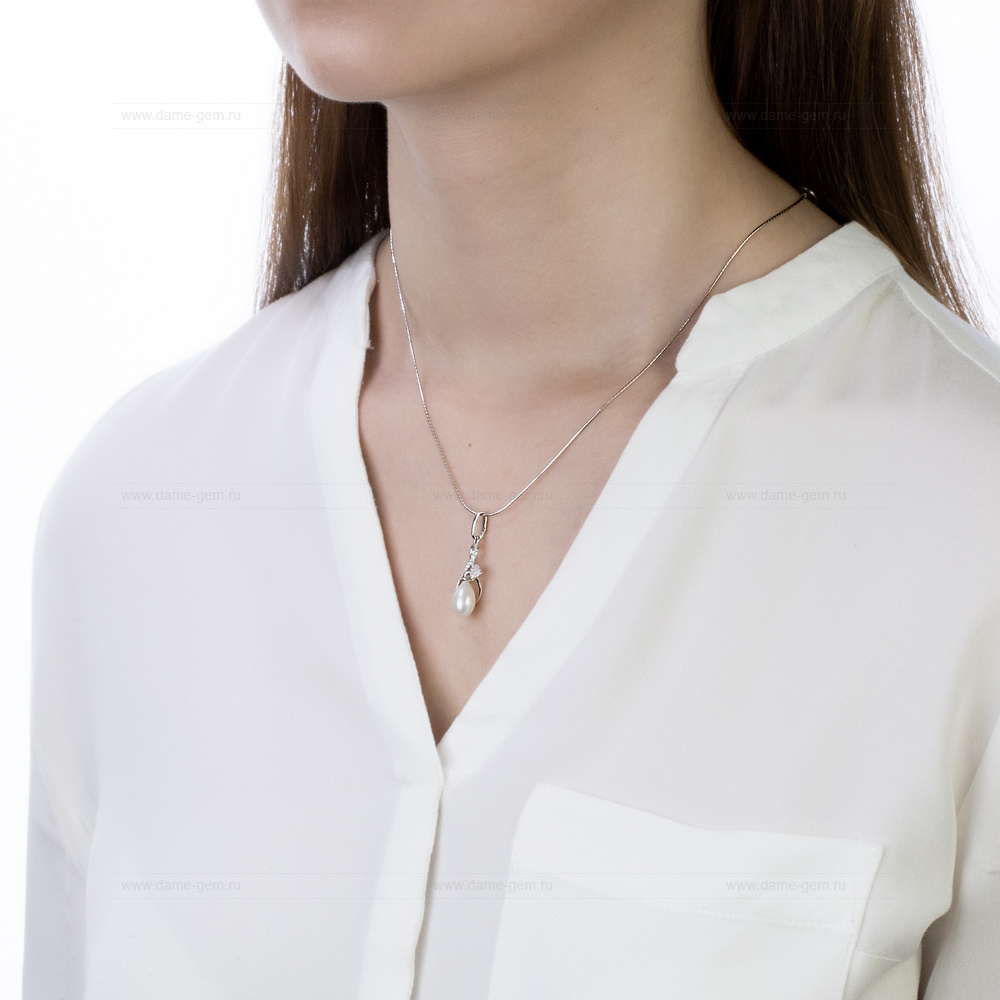 Кулон "Тюльпан" из серебра с белой жемчужиной 7,5-8 мм. Артикул 11634