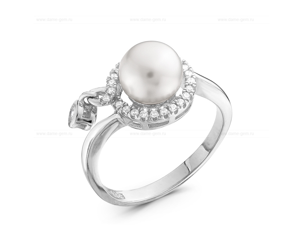 Кольцо из серебра 925 пробы с белой жемчужиной 8 мм. Артикул 11552