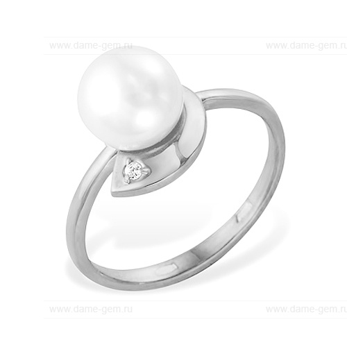 Кольцо из белого золота 585 пробы с белой жемчужиной 6,5-7,5 мм. Артикул 12022