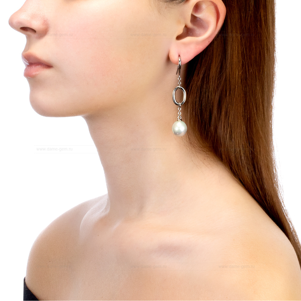 Серьги из серебра с японскими белыми жемчужинами 12,5-13 мм. Артикул 12419