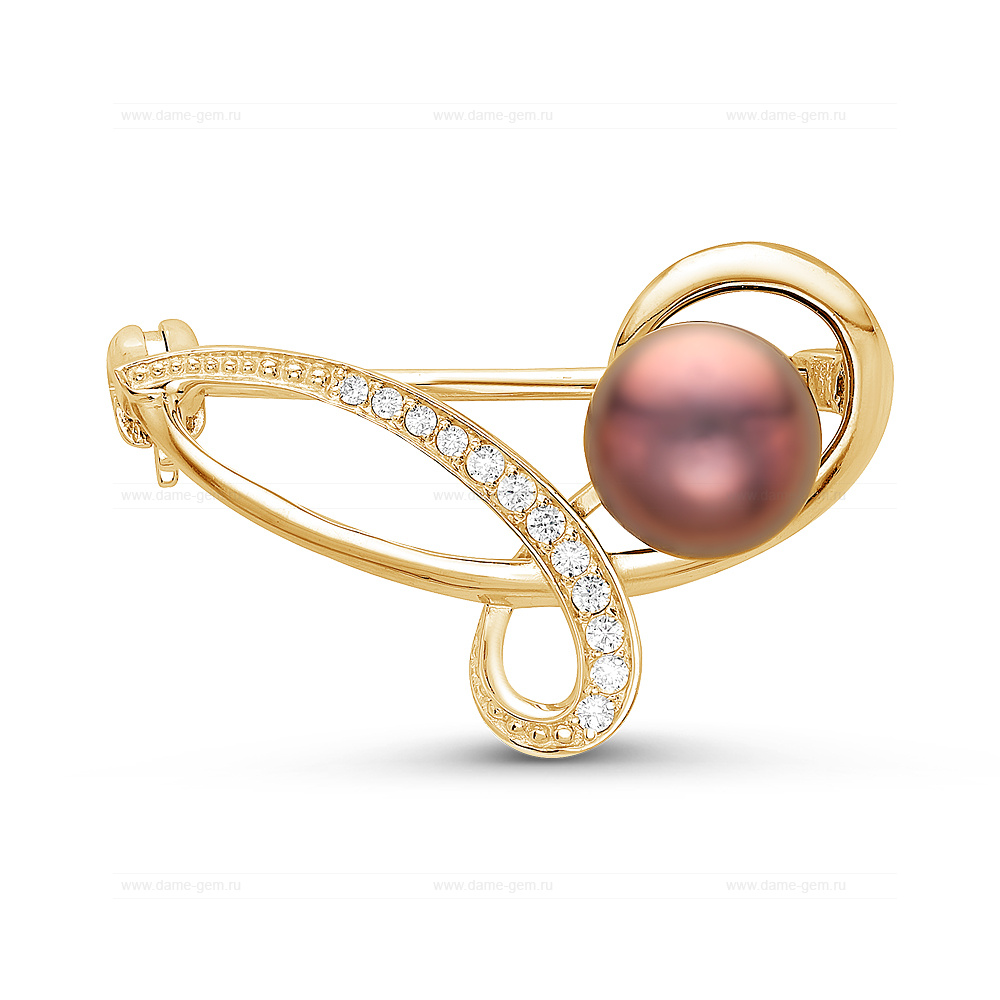 Брошь из серебра с черной речной жемчужиной 7,5-8 мм. Артикул 11065