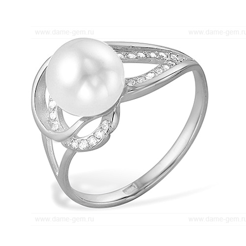 Кольцо из белого золота 585 пробы с белой жемчужиной 8,5-9 мм. Артикул 10163