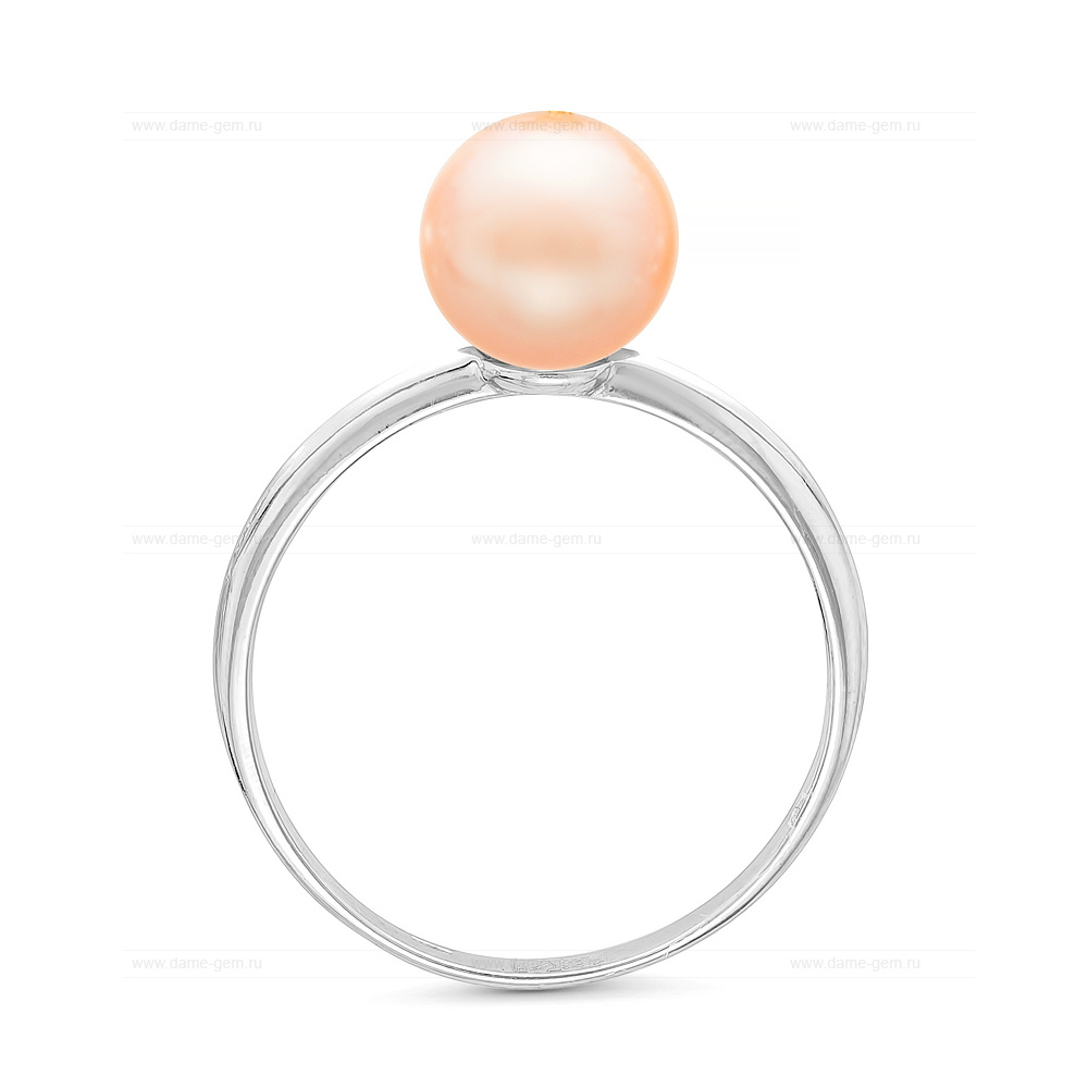 Кольцо из серебра 925 пробы с розовой жемчужиной 7-7,5 мм. Артикул 11811
