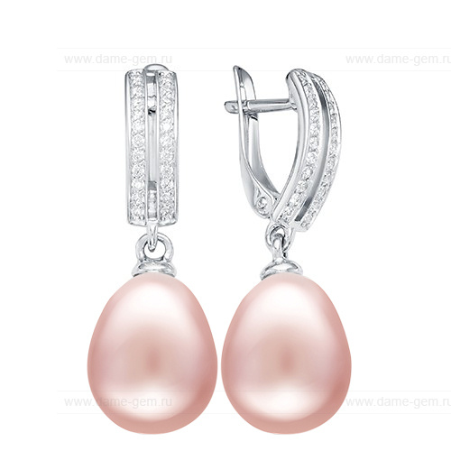 Серьги из серебра с розовыми жемчужинами 10-11 мм. Артикул 11516 Серьги из серебра с розовыми жемчужинами 10-11 мм. Артикул 11516