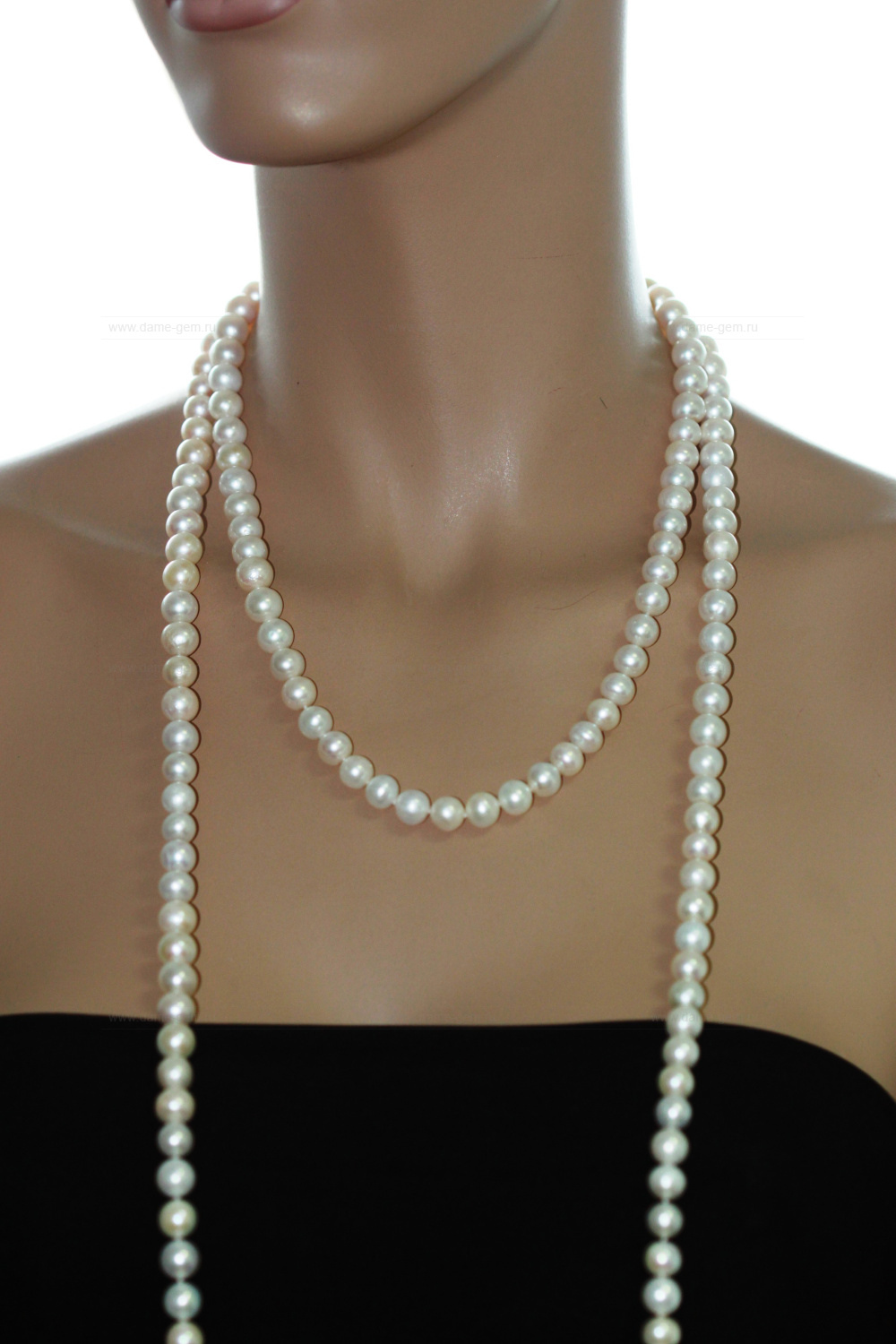 Бусы из белого круглого речного жемчуга 7,5-8,5 мм. Качество жемчуга высокое АА+. Артикул 9677